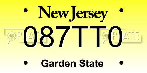 087TT0 New Jersey License Plate
