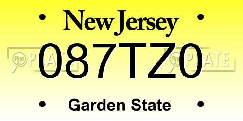 087TZ0 New Jersey License Plate