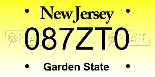 087ZT0 New Jersey License Plate