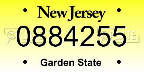 0884255 New Jersey License Plate