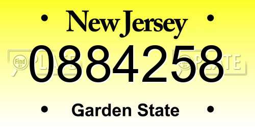 0884258 New Jersey License Plate