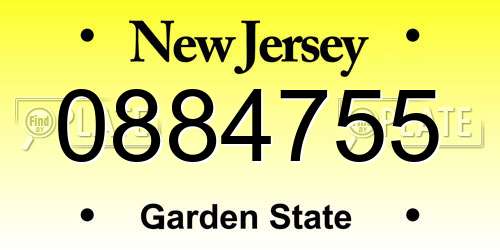 0884755 New Jersey License Plate