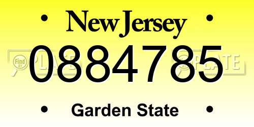 0884785 New Jersey License Plate