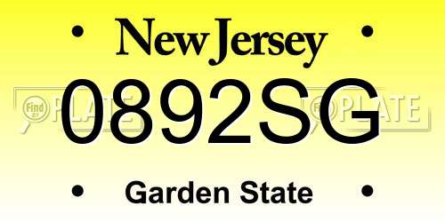 0892SG New Jersey License Plate