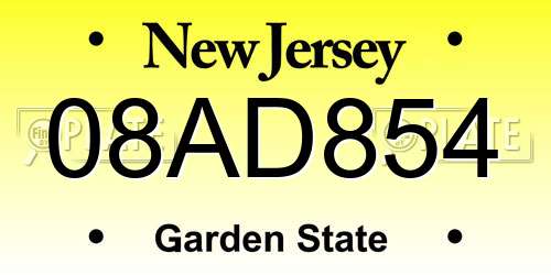 08AD854 New Jersey License Plate