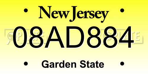 08AD884 New Jersey License Plate