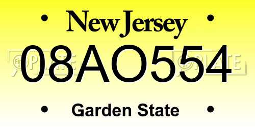08AO554 New Jersey License Plate