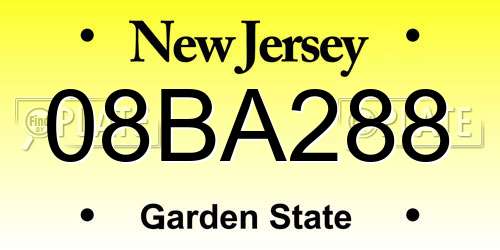08BA288 New Jersey License Plate