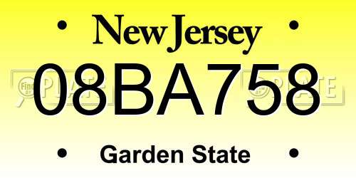 08BA758 New Jersey License Plate