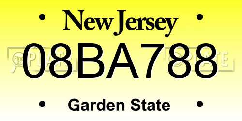 08BA788 New Jersey License Plate