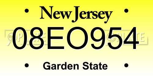 08EO954 New Jersey License Plate