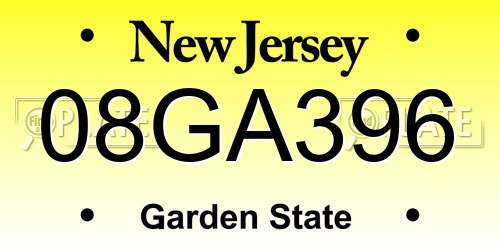 08GA396 New Jersey License Plate