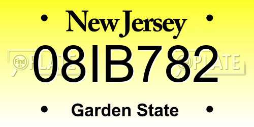08IB782 New Jersey License Plate