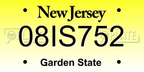08IS752 New Jersey License Plate