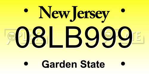 08LB999 New Jersey License Plate