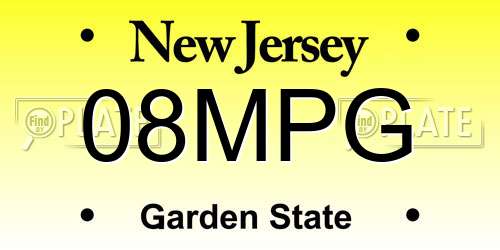 08MPG New Jersey License Plate