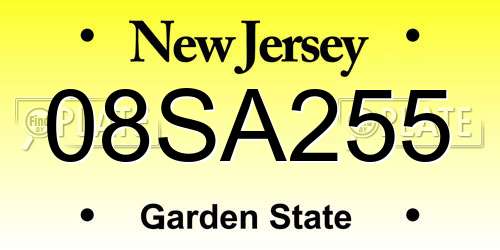 08SA255 New Jersey License Plate