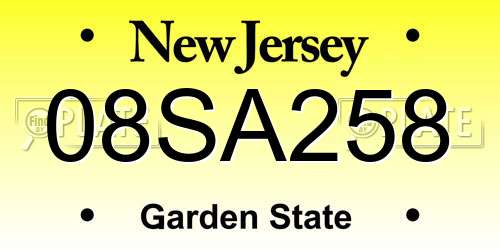 08SA258 New Jersey License Plate