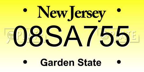 08SA755 New Jersey License Plate
