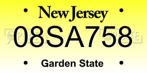 08SA758 New Jersey License Plate