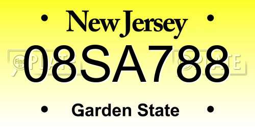 08SA788 New Jersey License Plate