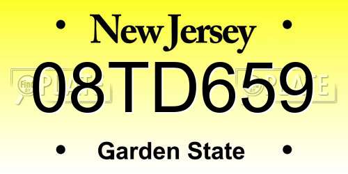 08TD659 New Jersey License Plate