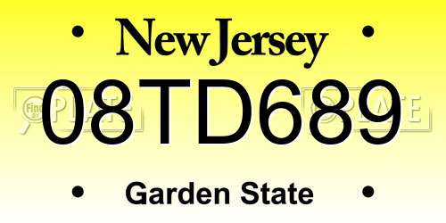 08TD689 New Jersey License Plate