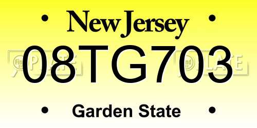 08TG703 New Jersey License Plate
