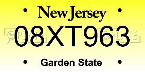 08XT963 New Jersey License Plate