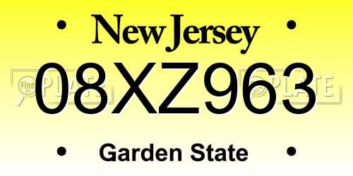 08XZ963 New Jersey License Plate