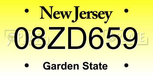 08ZD659 New Jersey License Plate