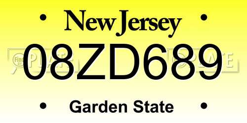08ZD689 New Jersey License Plate