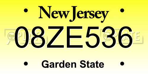 08ZE536 New Jersey License Plate