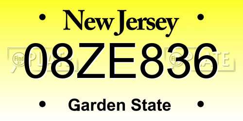 08ZE836 New Jersey License Plate