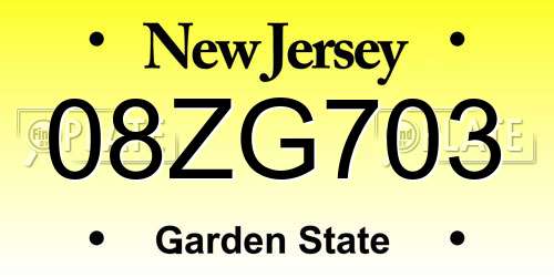 08ZG703 New Jersey License Plate