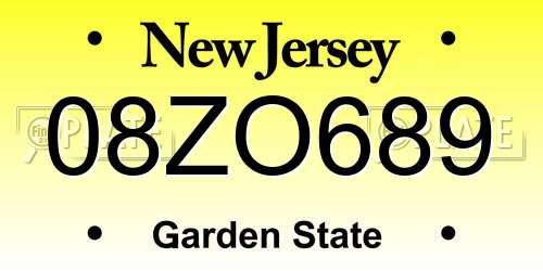 08ZO689 New Jersey License Plate