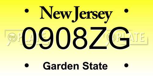 0908ZG New Jersey License Plate