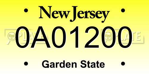 0A01200 New Jersey License Plate