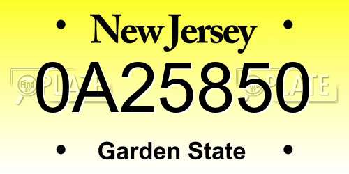 0A25850 New Jersey License Plate