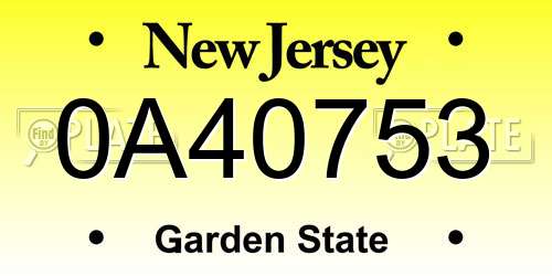 0A40753 New Jersey License Plate