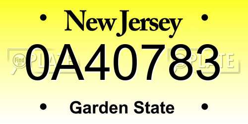 0A40783 New Jersey License Plate