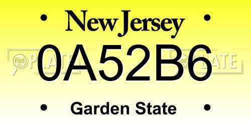 0A52B6 New Jersey License Plate