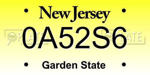 0A52S6 New Jersey License Plate