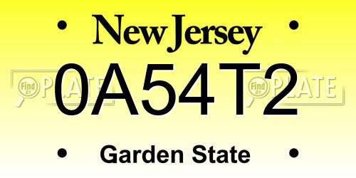 0A54T2 New Jersey License Plate