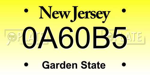 0A60B5 New Jersey License Plate