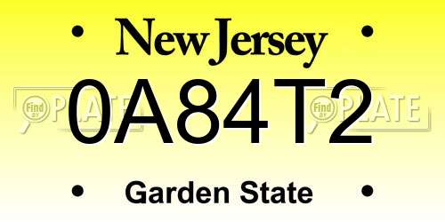 0A84T2 New Jersey License Plate