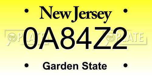 0A84Z2 New Jersey License Plate