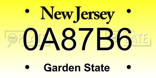0A87B6 New Jersey License Plate