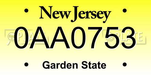 0AA0753 New Jersey License Plate
