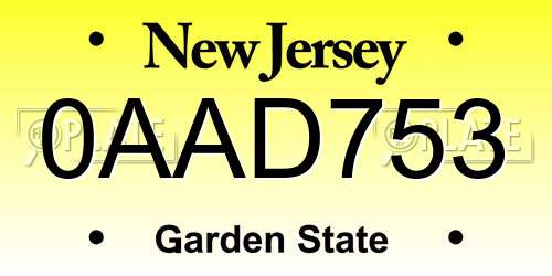 0AAD753 New Jersey License Plate